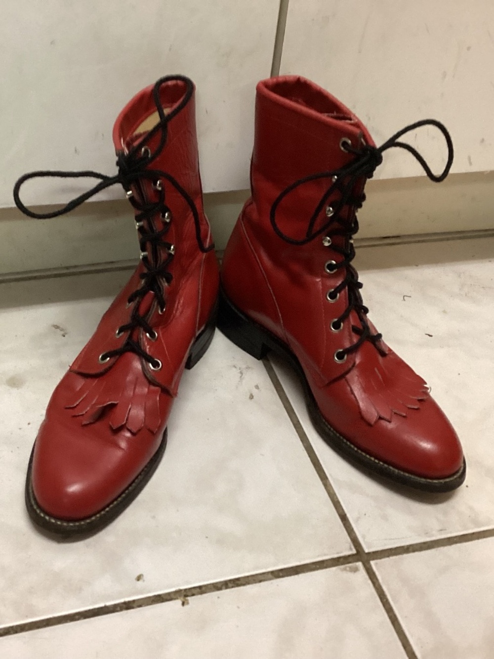 Justin granny boots kiltie roper red leather womens 6 B narrow